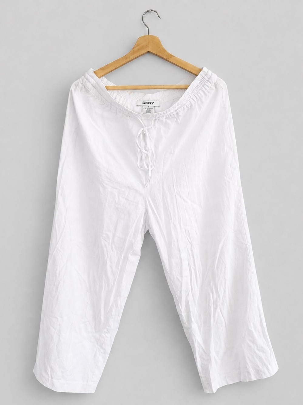 DKNY White Linen Blend Drawstring Wide Leg Women's Sz M Pants Resortwear